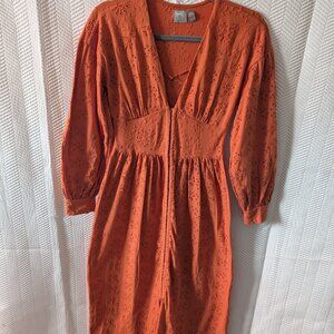 ASOS Orange Broderie Eyelet Cotton Midi Dress Boho Size 0 100% Cotton Feminine